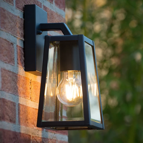Lucide MATSLOT - Wandlamp Binnen/Buiten - 1xE27 - IP23 - Zwart - sfeer 1